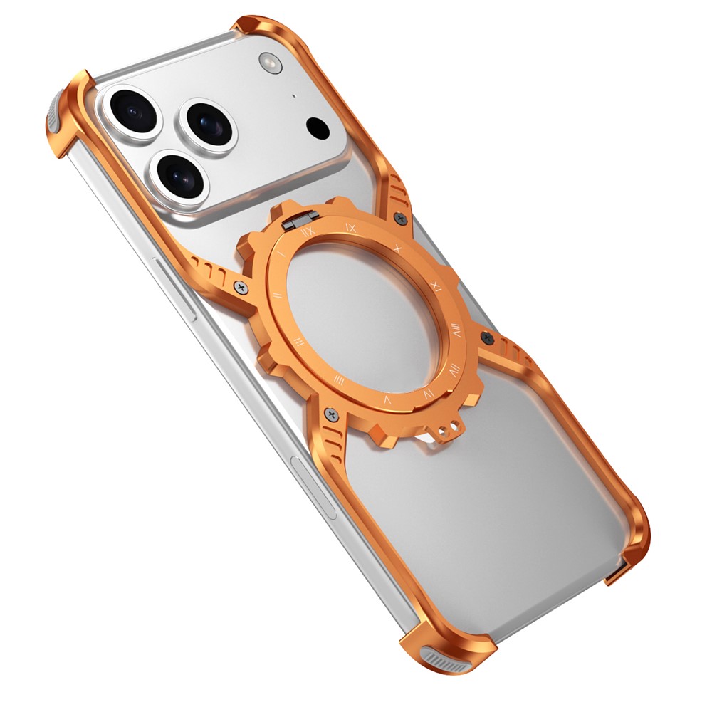 For iPhone 17 Pro Case Luminous Magnetic Kickstand Aluminum Alloy + PC Bumper Phone Cover Heat Dissipation - Orange