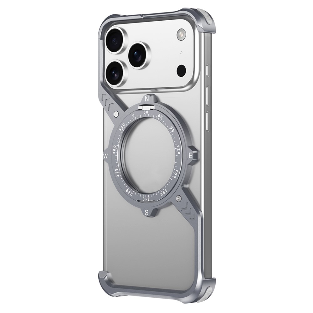 For iPhone 17 Pro Max Magnetic Case with Kickstand Four Corner Airbag Heat Dissipation Metal Phone Cover - Silver