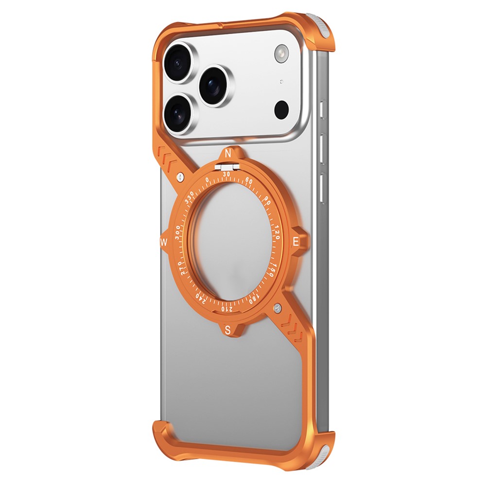 For iPhone 17 Pro Max Magnetic Case with Kickstand Four Corner Airbag Heat Dissipation Metal Phone Cover - Orange