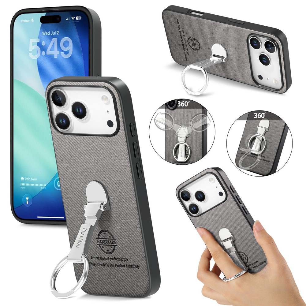 CASENEO BW-12 For iPhone 17 Pro Max Case Folding Kickstand Twill Texture Leather Back Cover - Grey