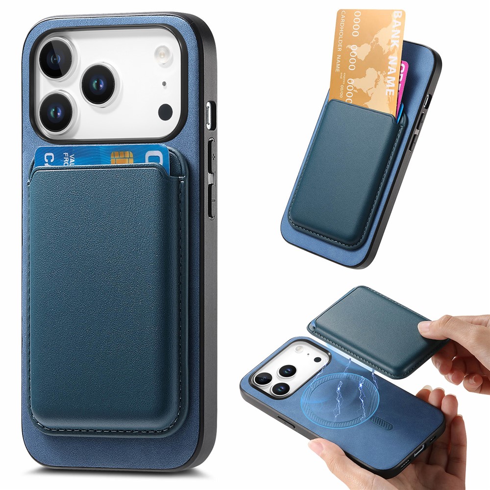 For iPhone 17 Pro Max Case Detachable Magnetic Card Bag Leather + TPU Phone Cover - Blue