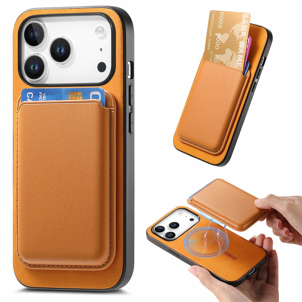 For iPhone 17 Pro Max Case Detachable Magnetic Card Bag Leather + TPU Phone Cover - Yellow