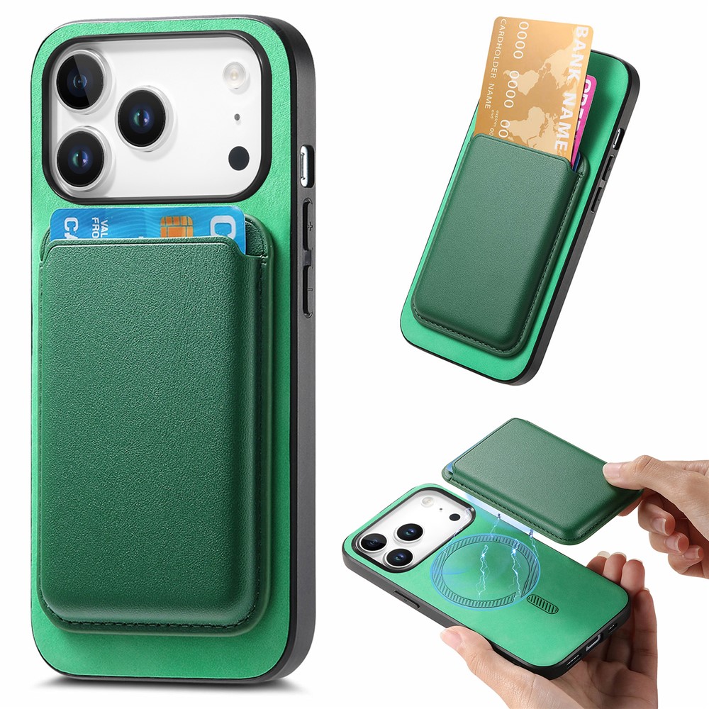 For iPhone 17 Pro Max Case Detachable Magnetic Card Bag Leather + TPU Phone Cover - Green