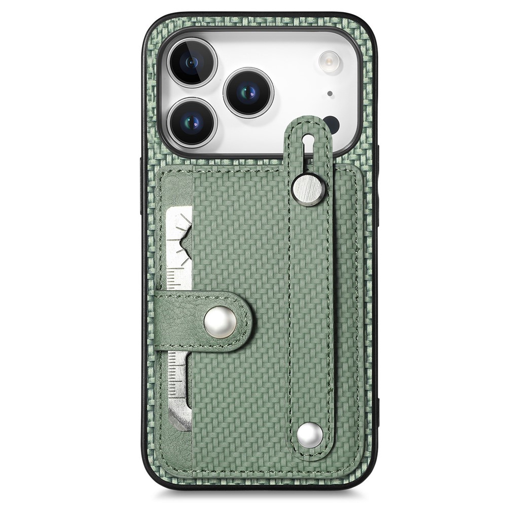 For iPhone 17 Pro Max Case Wristband Anti-Drop Leather Back Cover Card Holder - Green