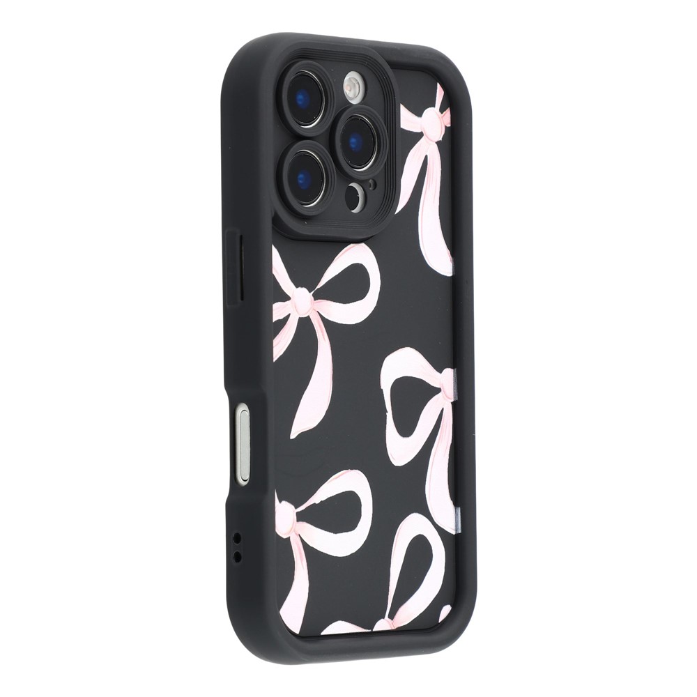 For iPhone 16 Pro Case Aesthetic Pattern Print TPU Shockproof Phone Cover - Big Bow / Black