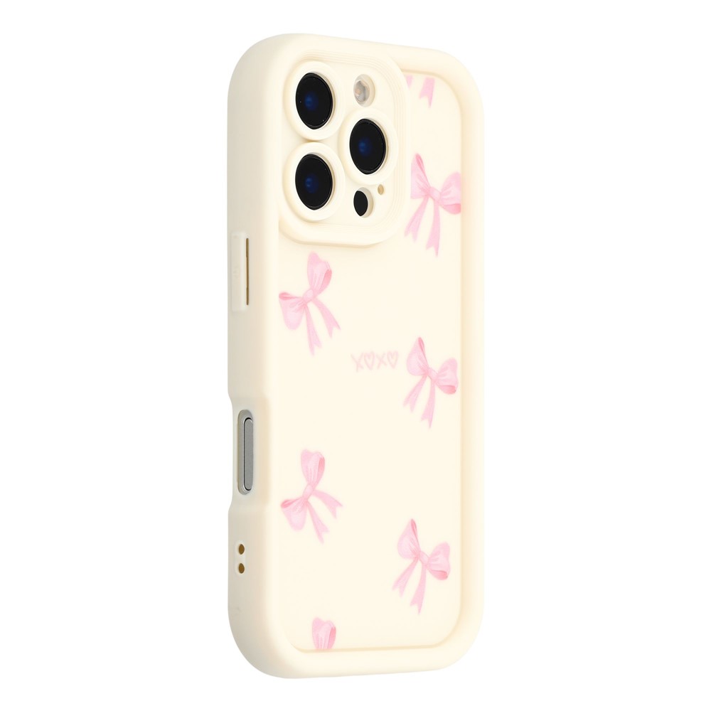For iPhone 16 Pro Case Aesthetic Pattern Print TPU Shockproof Phone Cover - Bow / White