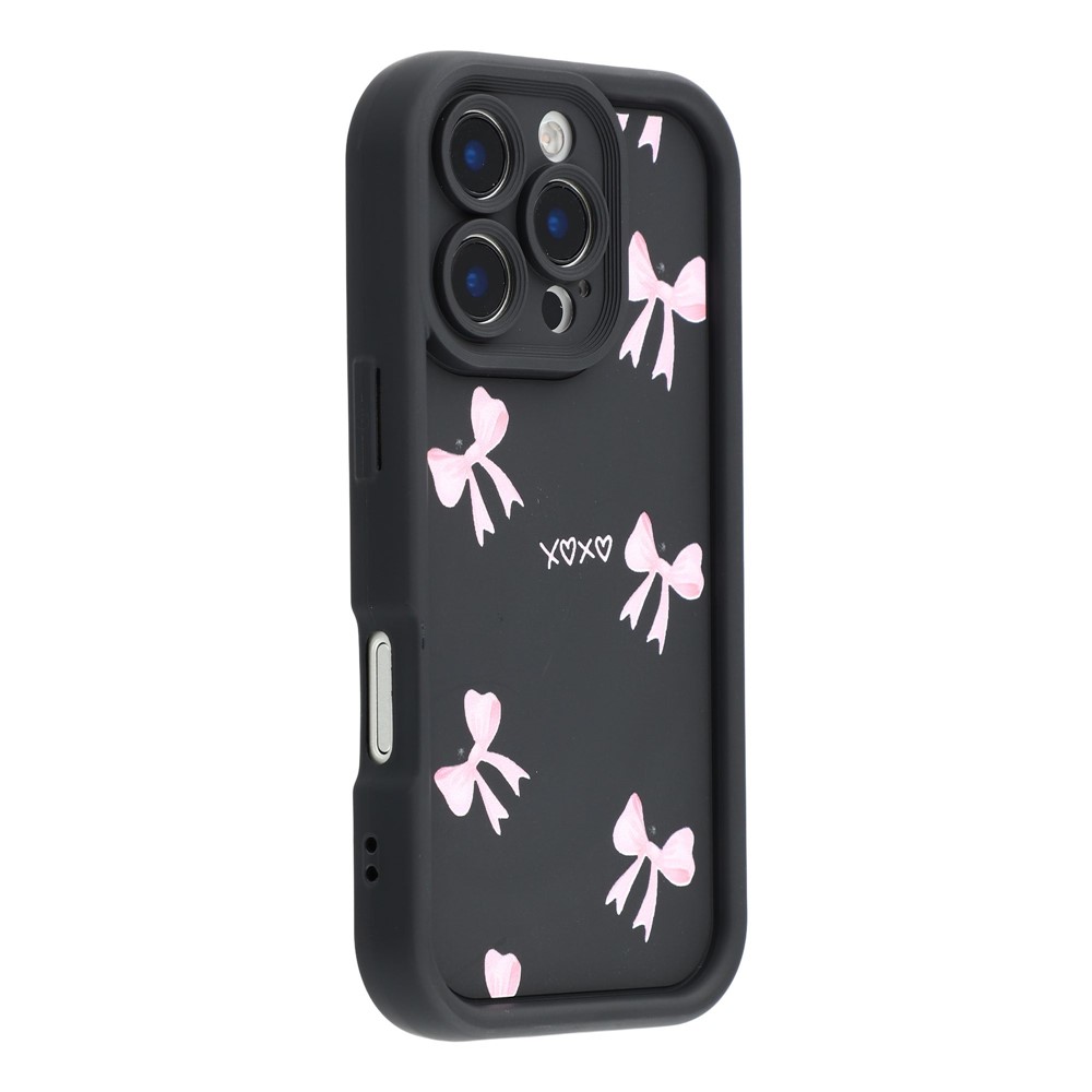 For iPhone 16 Pro Max Case Aesthetic Pattern Print TPU Shockproof Phone Cover - Bow / Black