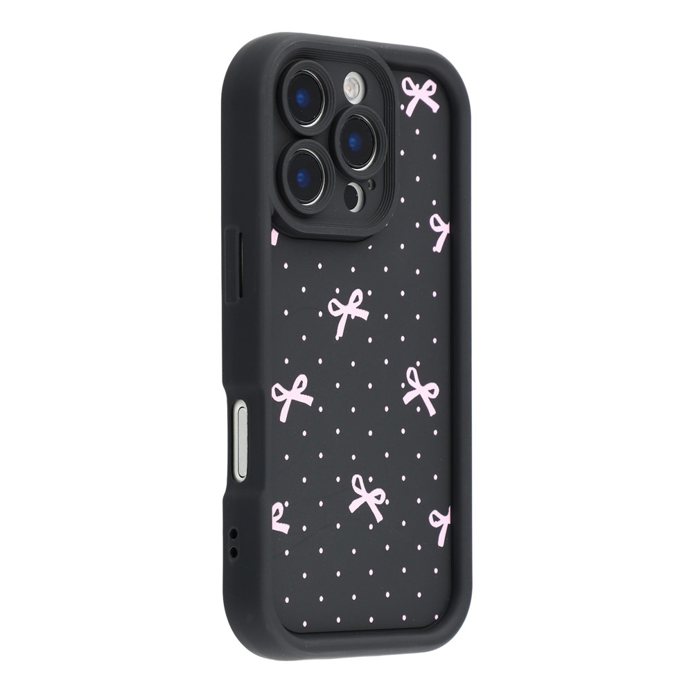 For iPhone 16 Pro Max Case Aesthetic Pattern Print TPU Shockproof Phone Cover - Polka Dot Bow / Black