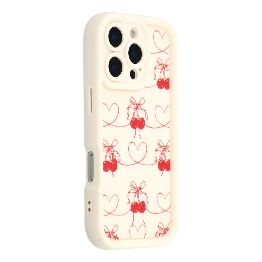 For iPhone 16 Pro Max Case Aesthetic Pattern Print TPU Shockproof Phone Cover - Cherry Bow / White