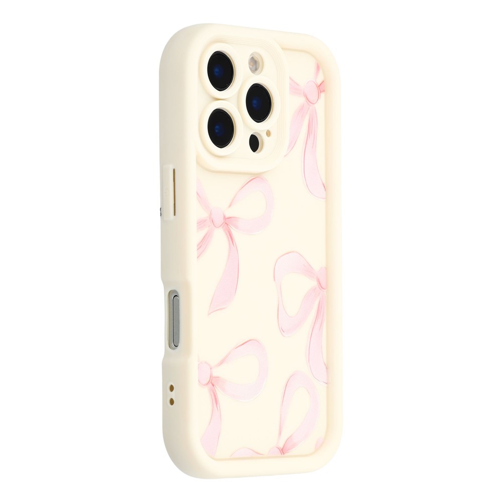 For iPhone 16 Pro Max Case Aesthetic Pattern Print TPU Shockproof Phone Cover - Big Bow / White