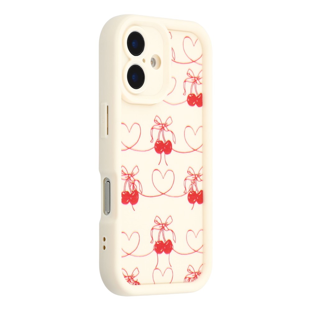For iPhone 16 Case Aesthetic Pattern Print TPU Shockproof Phone Cover - Cherry Bow / White