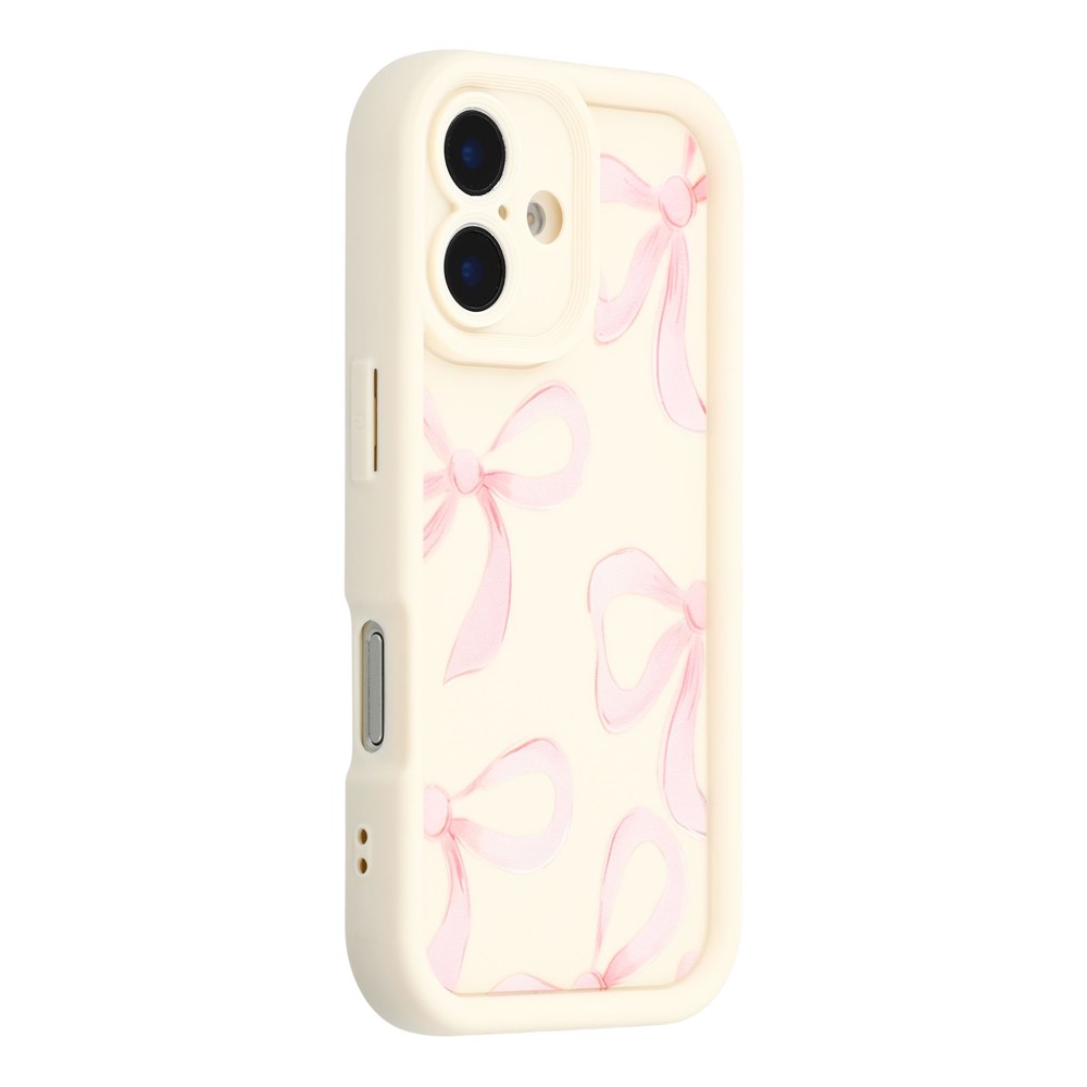 For iPhone 16 Case Aesthetic Pattern Print TPU Shockproof Phone Cover - Big Bow / White