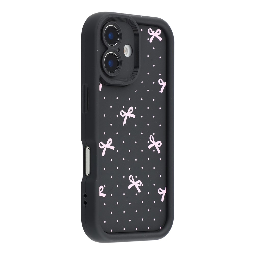 For iPhone 16 Case Aesthetic Pattern Print TPU Shockproof Phone Cover - Polka Dot Bow / Black