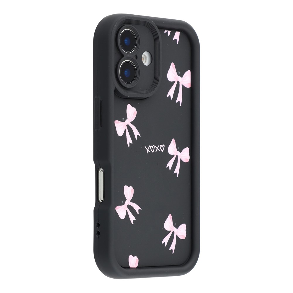 For iPhone 16 Plus Case Aesthetic Pattern Print TPU Shockproof Phone Cover - Bow / Black