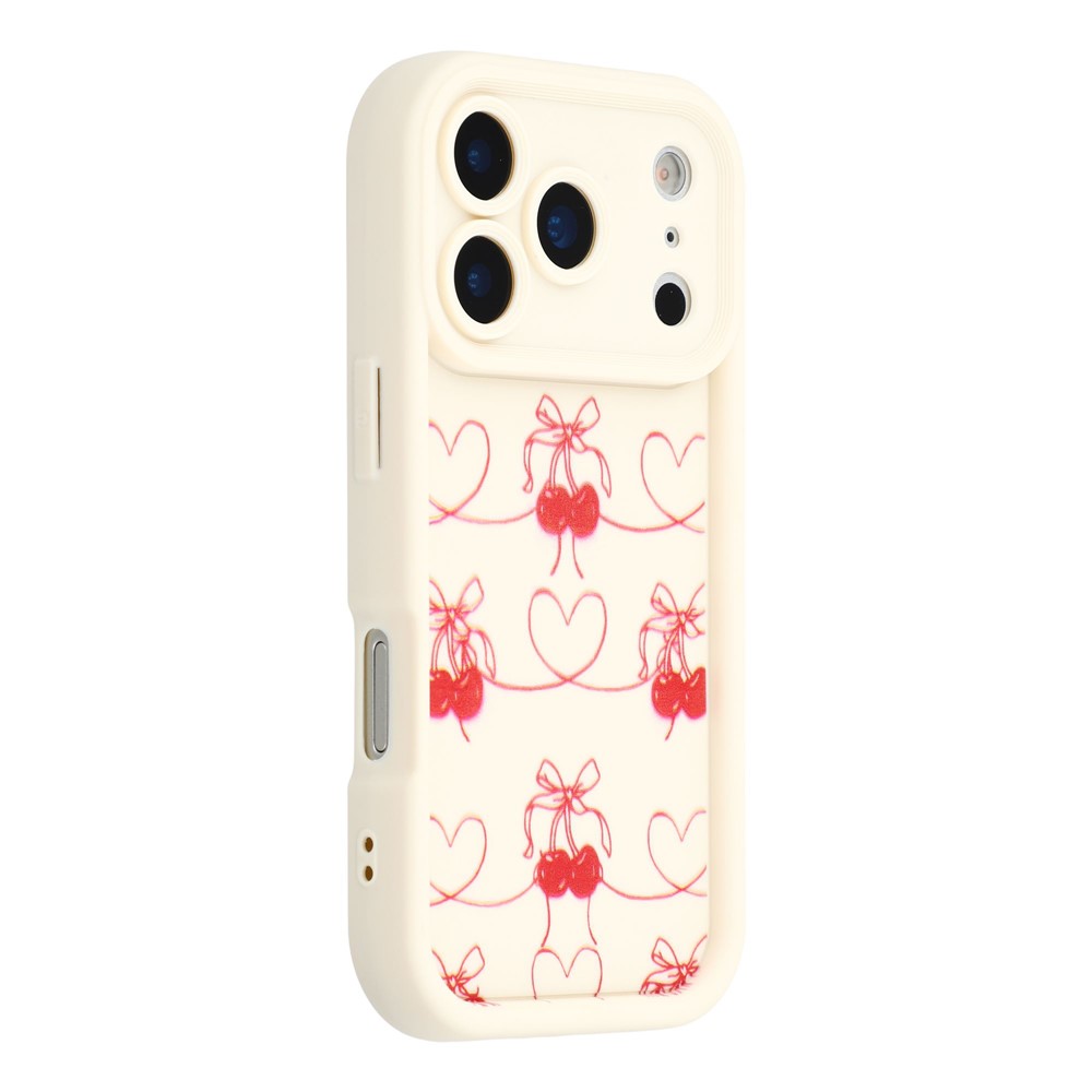 For iPhone 17 Pro Case Aesthetic Pattern Print TPU Shockproof Phone Cover - Cherry Bow / White