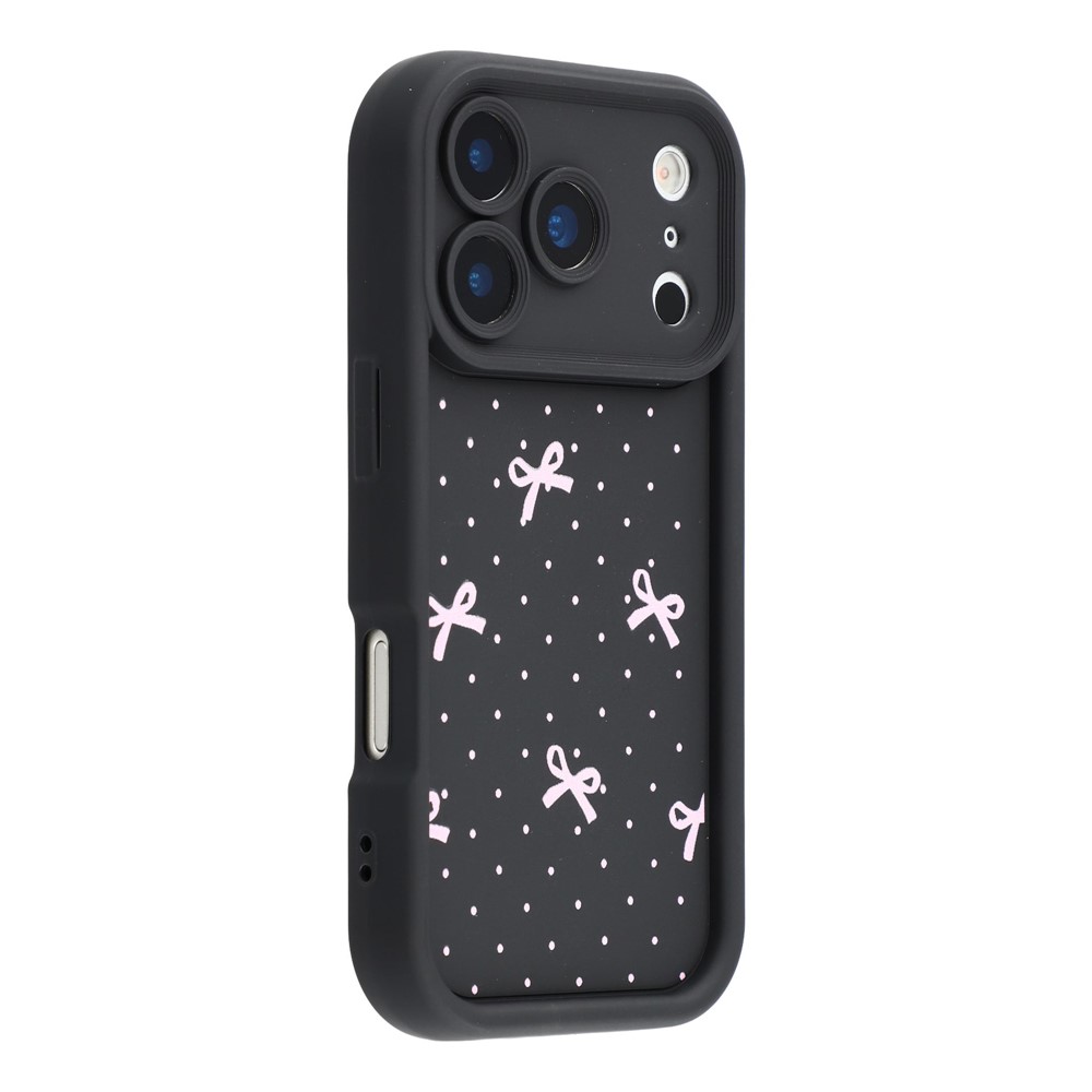 For iPhone 17 Pro Case Aesthetic Pattern Print TPU Shockproof Phone Cover - Polka Dot Bow / Black