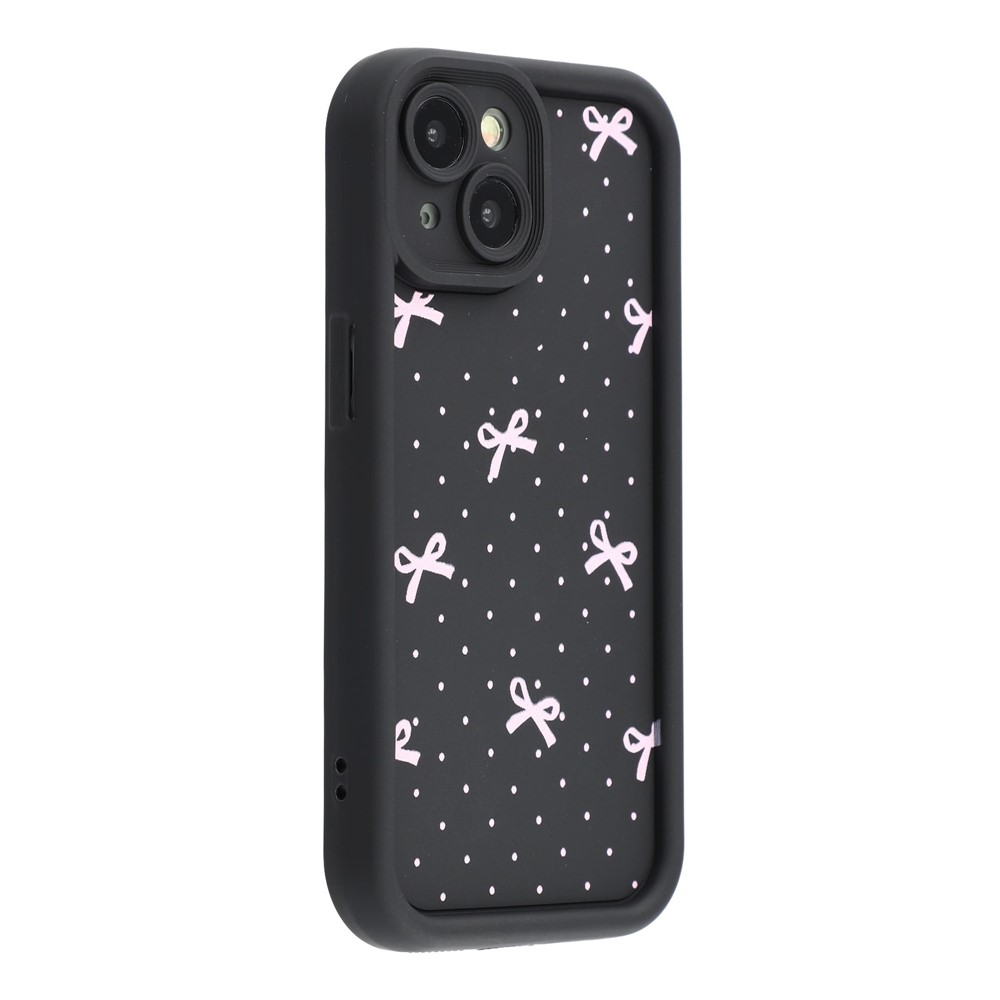 For iPhone 15 Case Aesthetic Pattern Print TPU Shockproof Phone Cover - Polka Dot Bow / Black