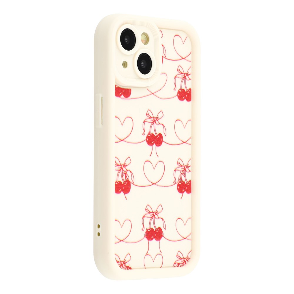 For iPhone 15 Plus Case Aesthetic Pattern Print TPU Shockproof Phone Cover - Cherry Bow / White