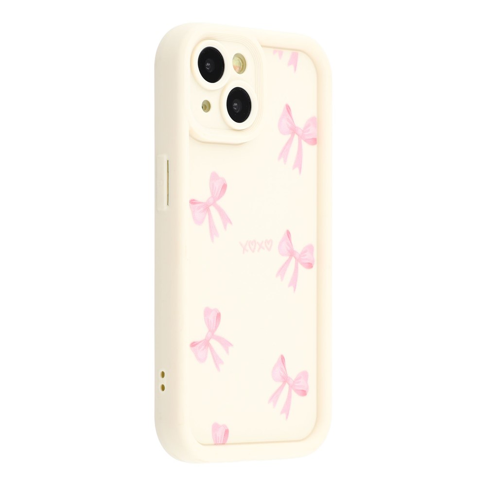 For iPhone 14 Case Aesthetic Pattern Print TPU Shockproof Phone Cover - Bow / White