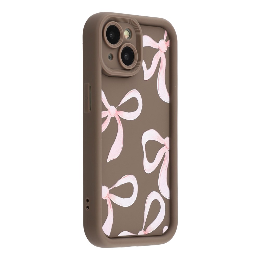 For iPhone 14 Plus Case Aesthetic Pattern Print TPU Shockproof Phone Cover - Big Bow / Brown