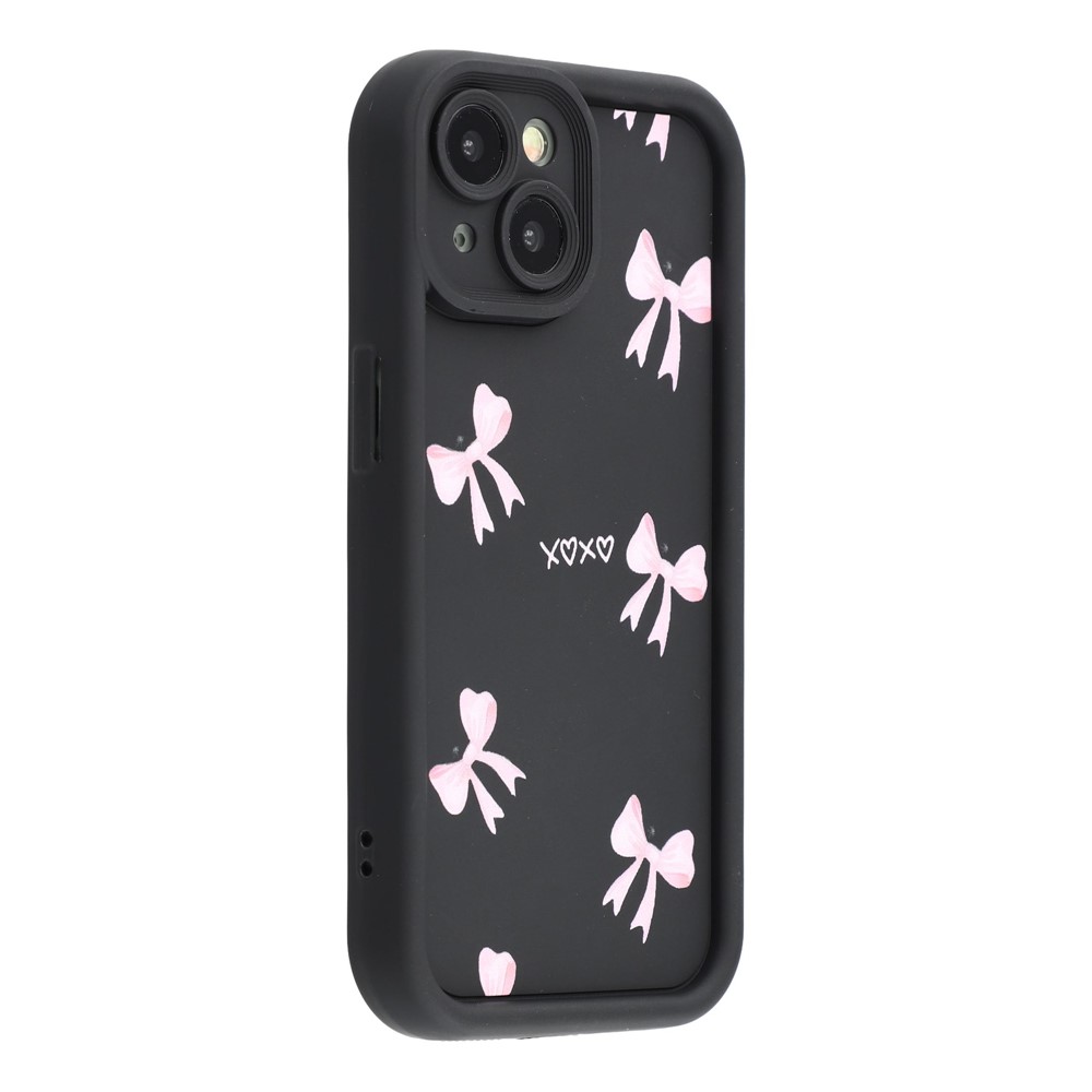 For iPhone 14 Plus Case Aesthetic Pattern Print TPU Shockproof Phone Cover - Bow / Black