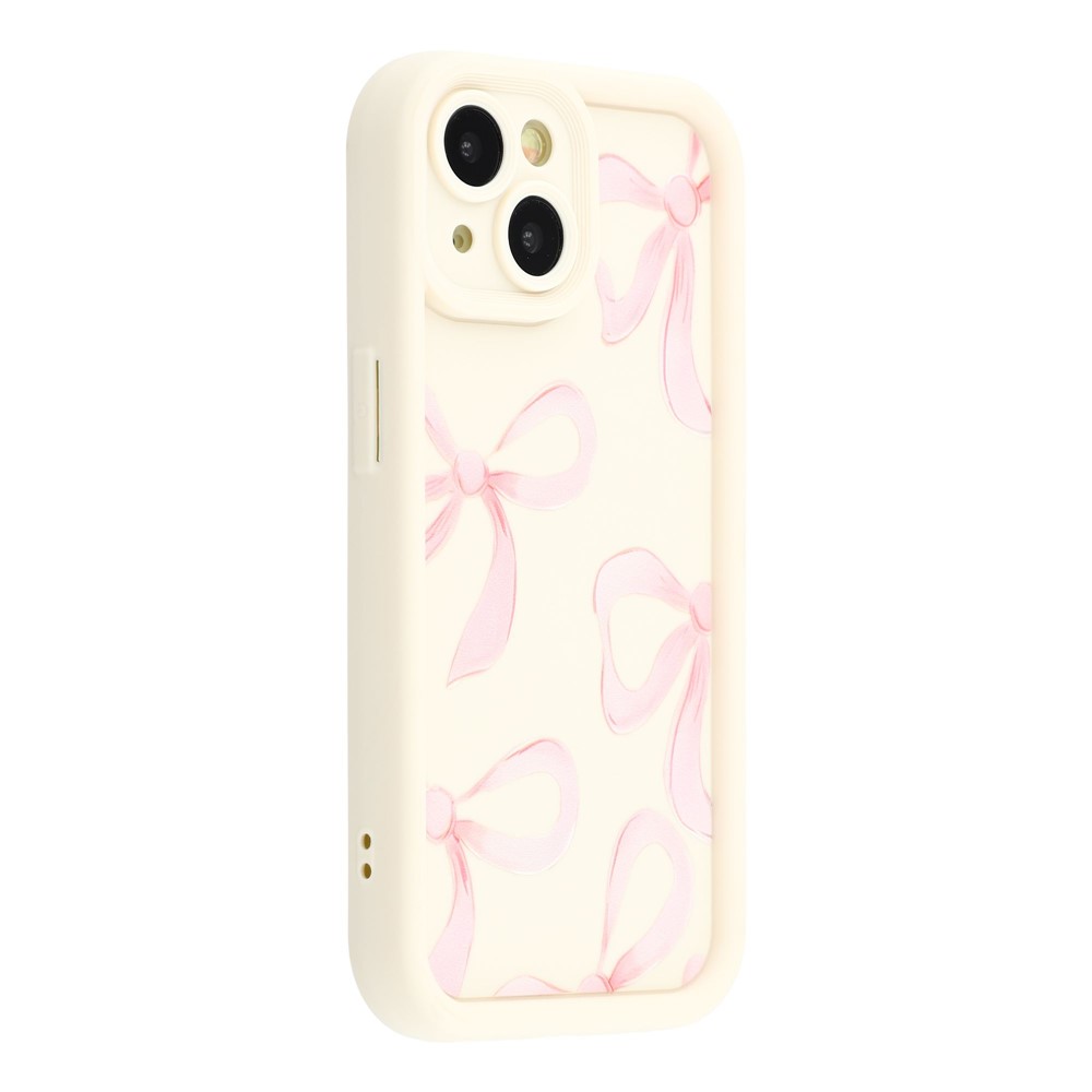 For iPhone 13 Case Aesthetic Pattern Print TPU Shockproof Phone Cove - Big Bow / White