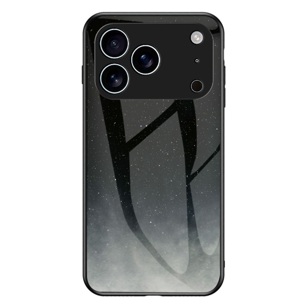 For iPhone 17 Pro Max Case Starry Sky Pattern Tempered Glass Phone Cover - Starry Crescent Moon