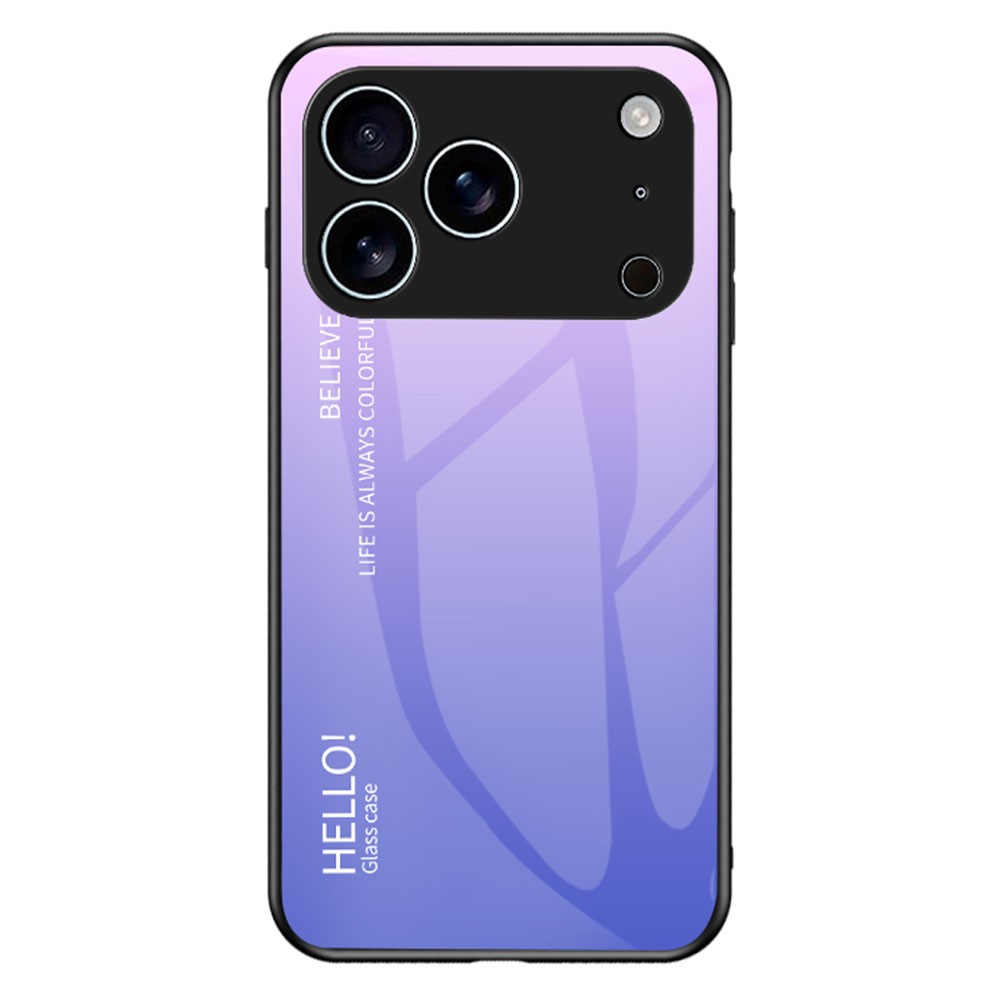 For iPhone 17 Pro Max Case Anti-Scratch Tempered Glass + PC + TPU Phone Cover - Gradient Pink Purple