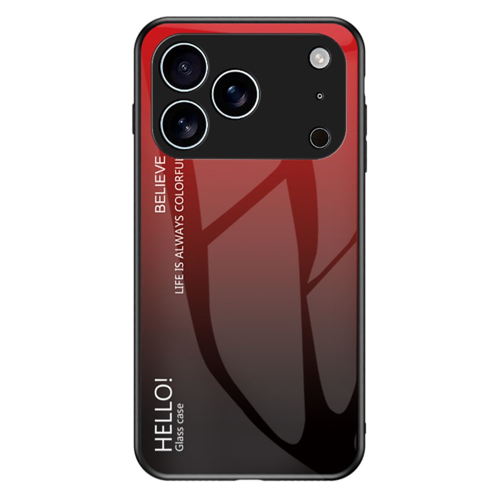 For iPhone 17 Pro Max Case Anti-Scratch Tempered Glass + PC + TPU Phone Cover - Gradient Red Black