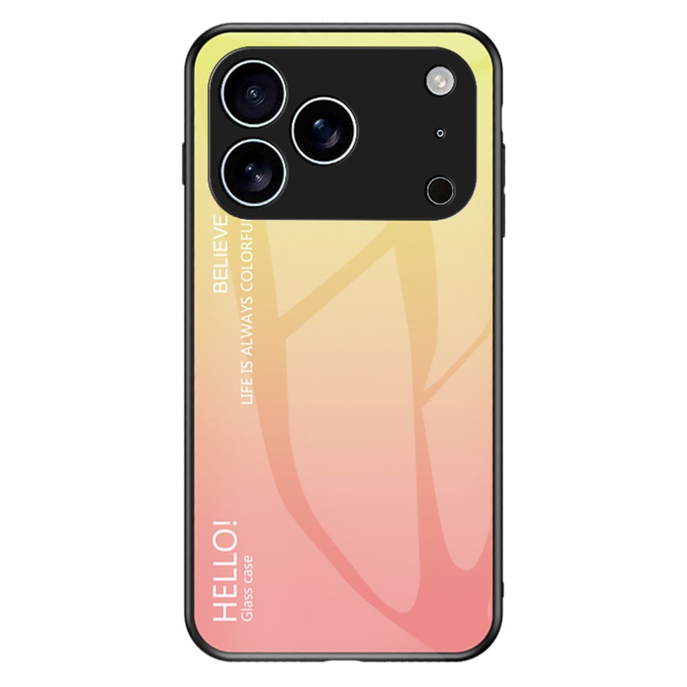 For iPhone 17 Pro Max Case Anti-Scratch Tempered Glass + PC + TPU Phone Cover - Gradient Yellow