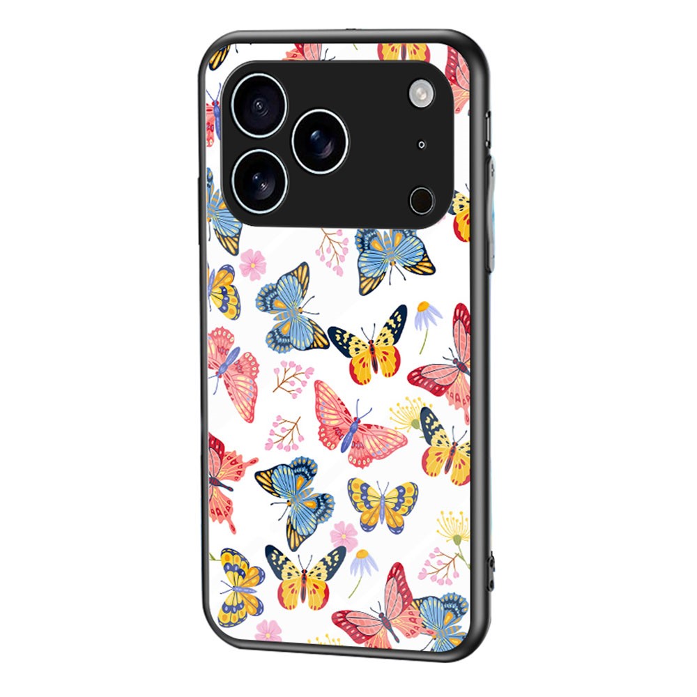 For iPhone 17 Pro Max Case Butterfly Pattern TPU + Tempered Glass Protective Phone Cover - Colorful Butterfly