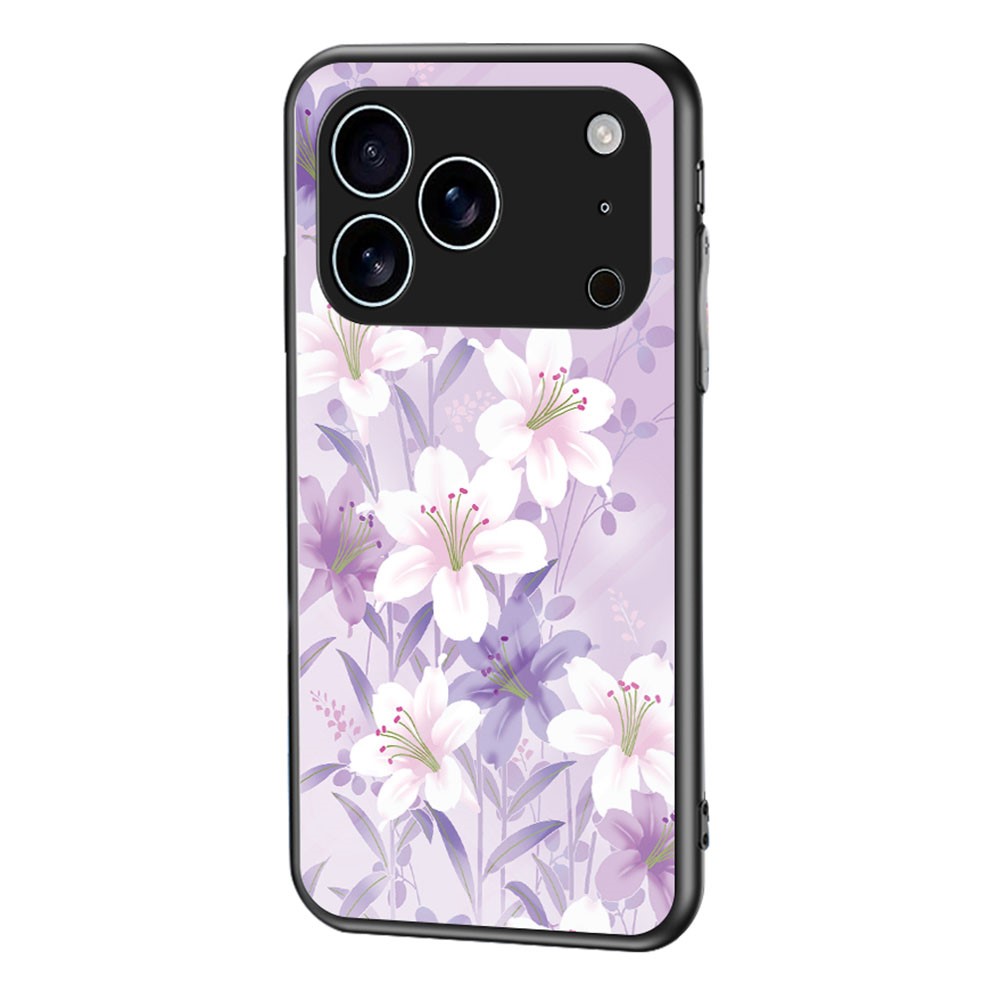 For iPhone 17 Pro Max Case Floral Pattern TPU + Tempered Glass Protective Phone Cover - Purple Magnolia