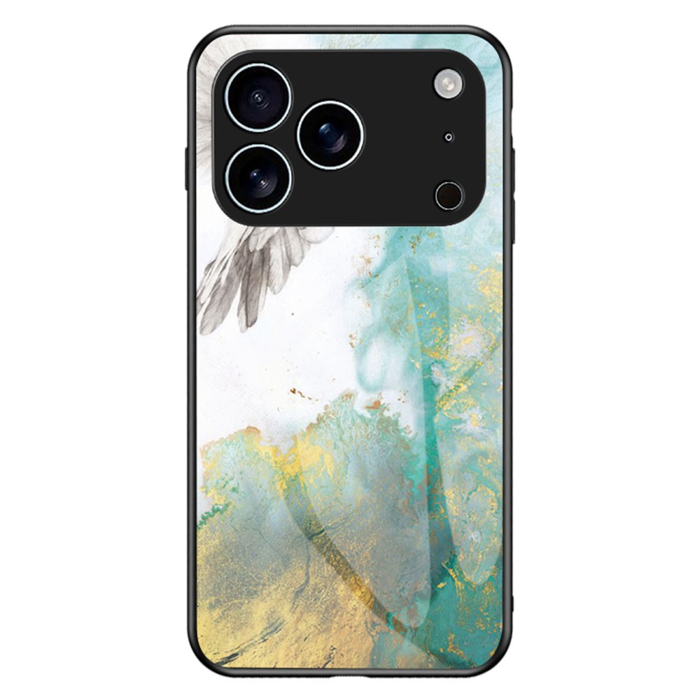 For iPhone 17 Pro Max Case Marble Pattern Tempered Glass+PC+TPU Protective Phone Cover - Flying Pigeon Marble