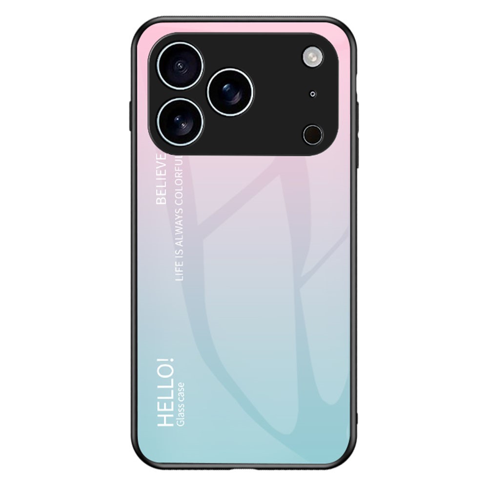 For iPhone 17 Pro Case Anti-Scratch Tempered Glass + PC + TPU Phone Cover - Gradient Pink Blue