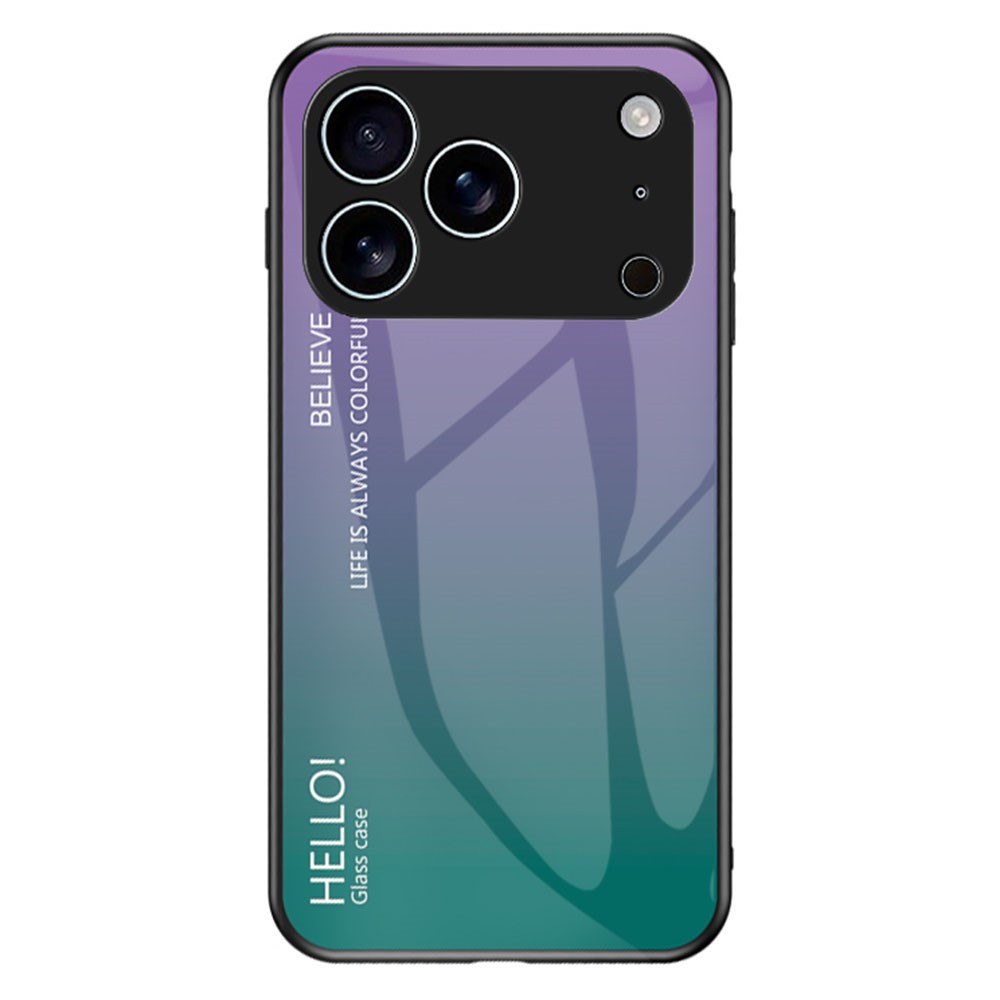 For iPhone 17 Pro Case Anti-Scratch Tempered Glass + PC + TPU Phone Cover - Gradient Purple