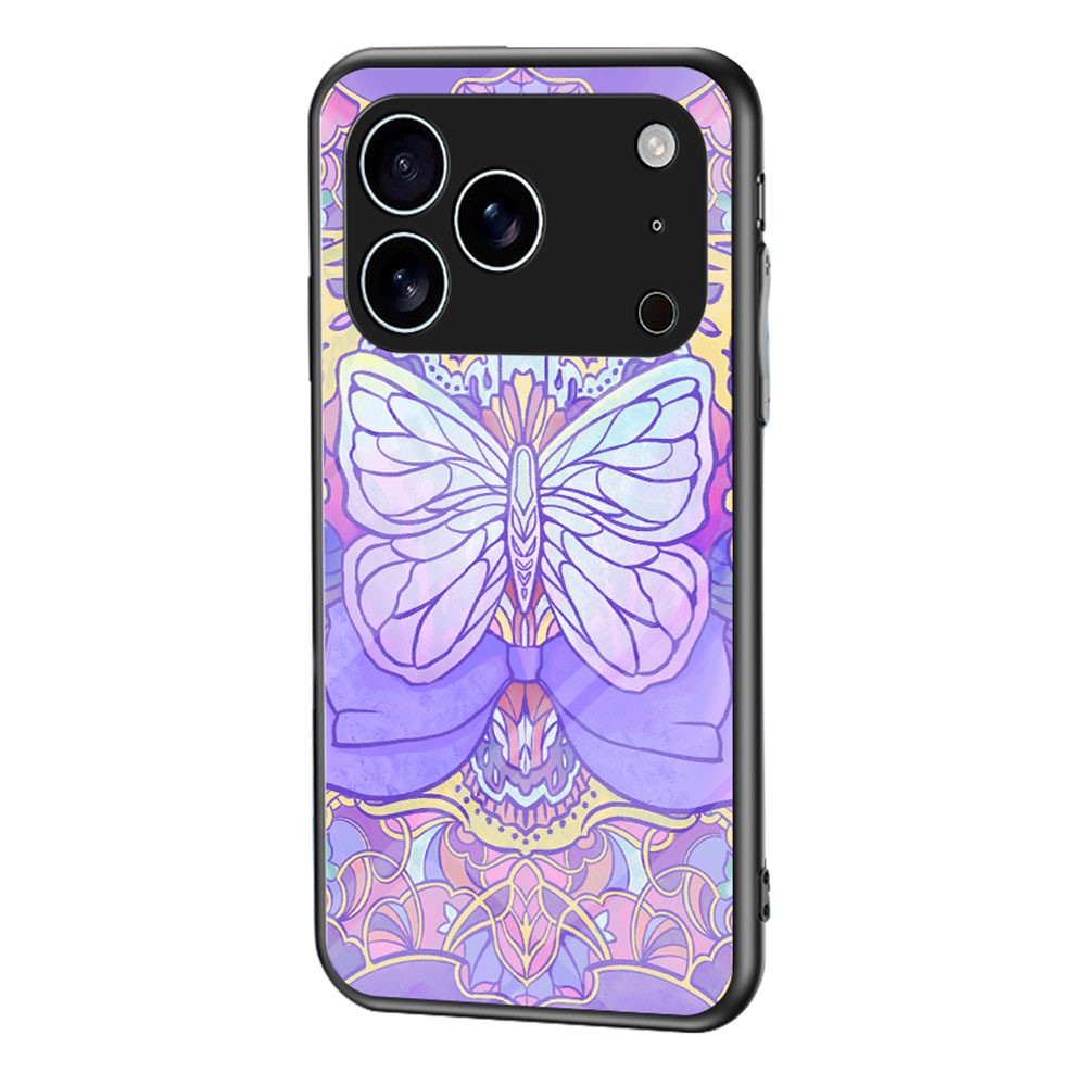 For iPhone 17 Pro Case Butterfly Pattern TPU + Tempered Glass Protective Phone Cover - Phantom Butterfly