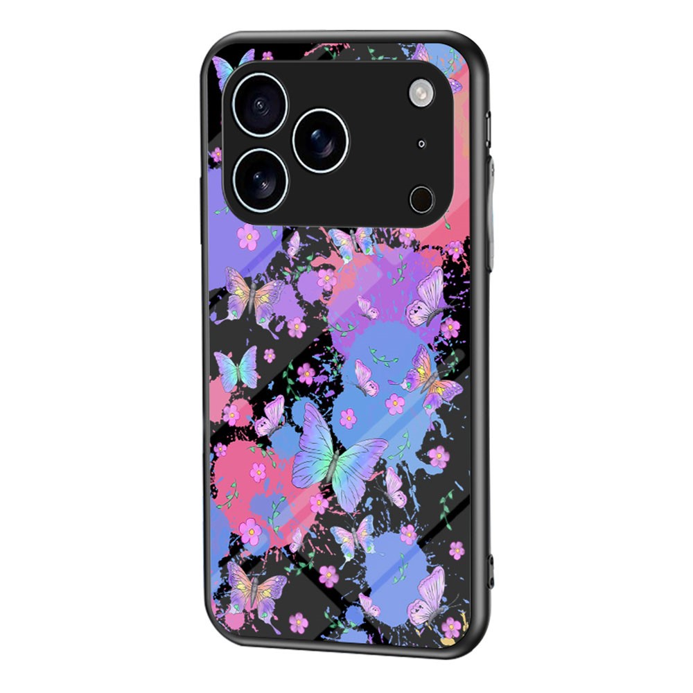 For iPhone 17 Pro Case Butterfly Pattern TPU + Tempered Glass Protective Phone Cover - Brilliant Butterfly