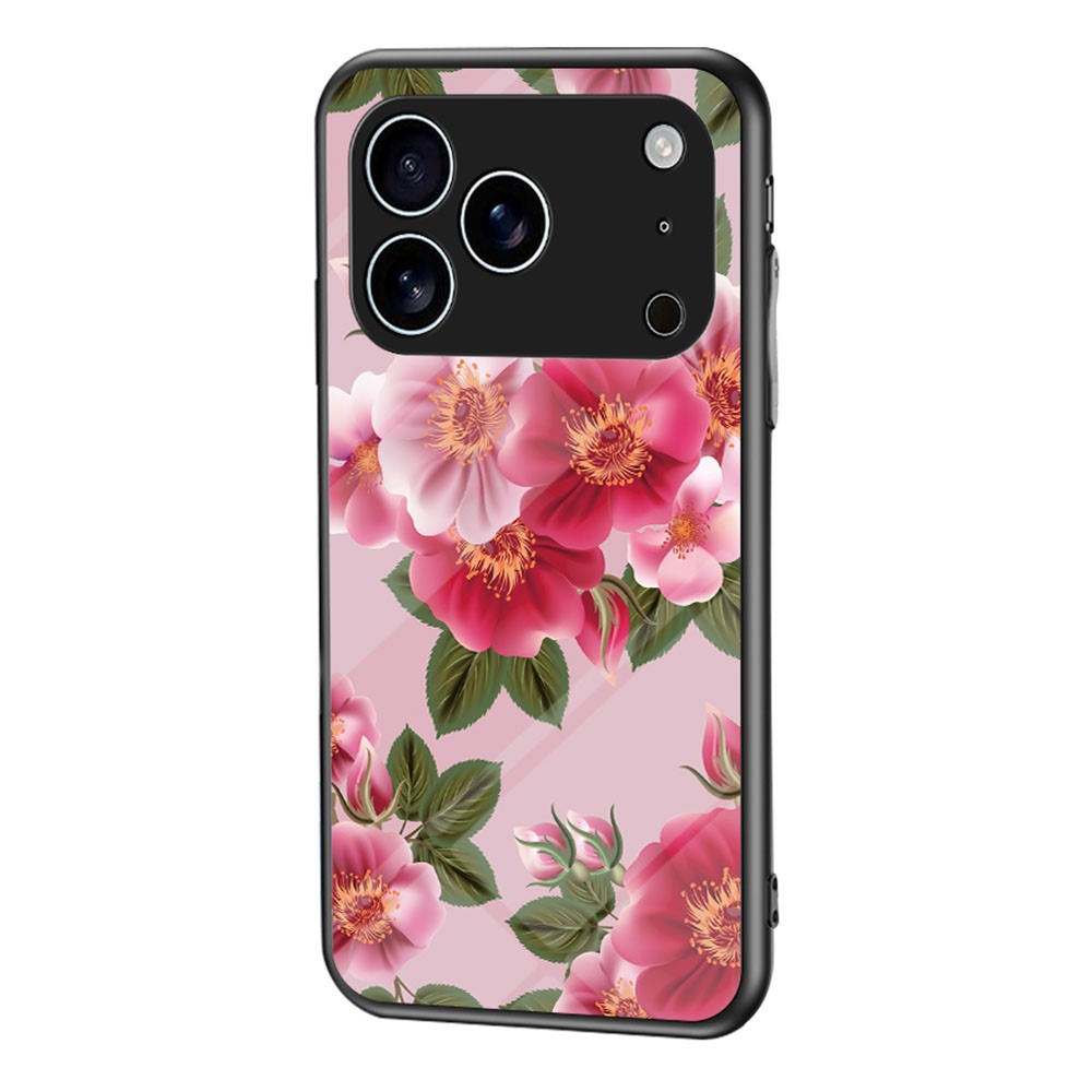 For iPhone 17 Pro Case Floral Pattern TPU + Tempered Glass Protective Phone Cover - Glamorous Peony