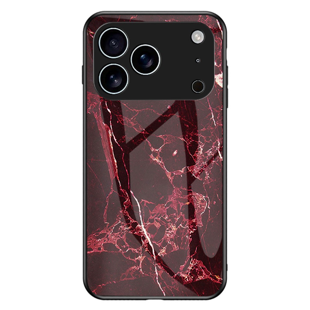 For iPhone 17 Pro Case Marble Pattern Tempered Glass+PC+TPU Protective Phone Cover - Blood Red Marble