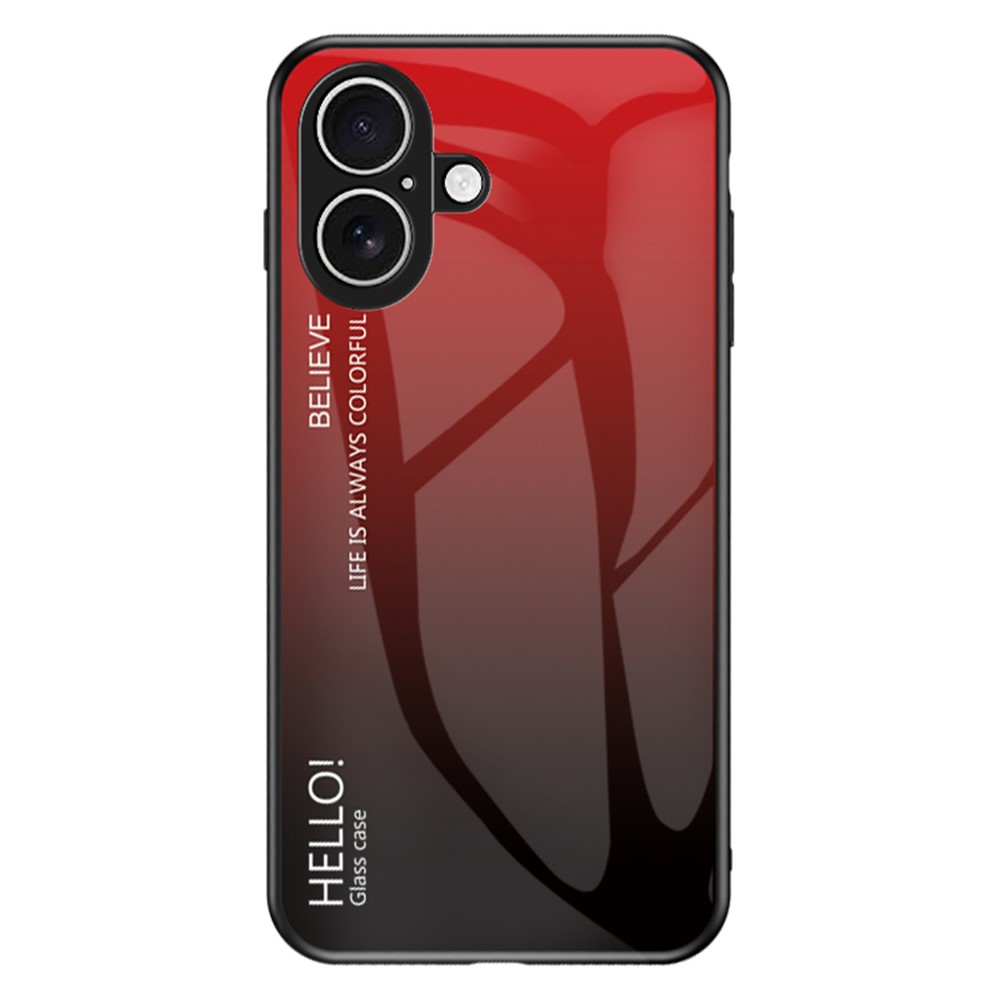 For iPhone 17 Case Anti-Scratch Tempered Glass + PC + TPU Phone Cover - Gradient Red Black