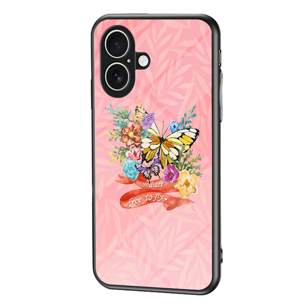 For iPhone 17 Case Butterfly Pattern TPU + Tempered Glass Protective Phone Cover - Flower Bush Butterfly