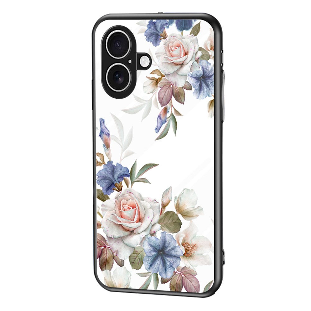 For iPhone 17 Case Floral Pattern TPU + Tempered Glass Protective Phone Cover - White Flower Bush