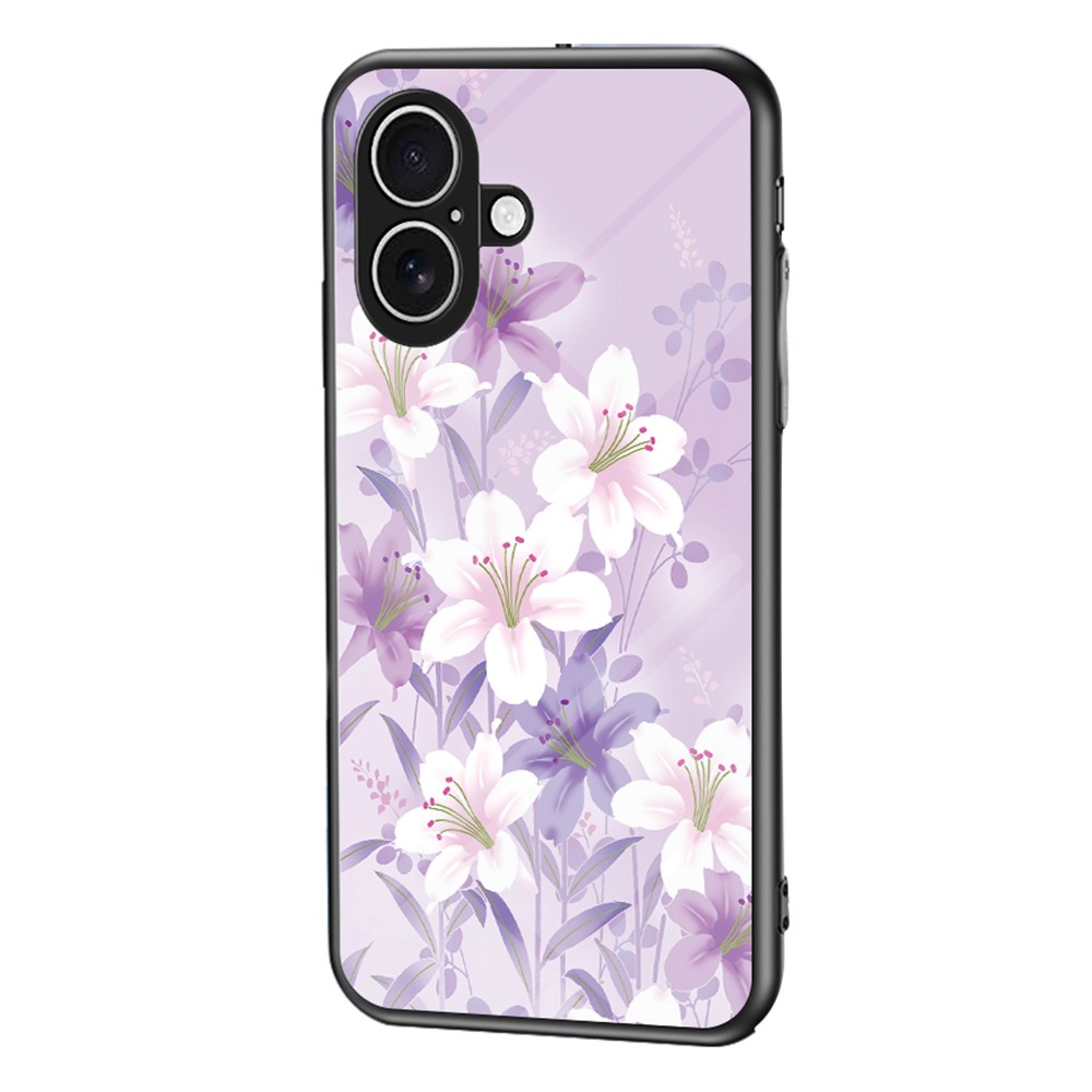 For iPhone 17 Case Floral Pattern TPU + Tempered Glass Protective Phone Cover - Purple Magnolia