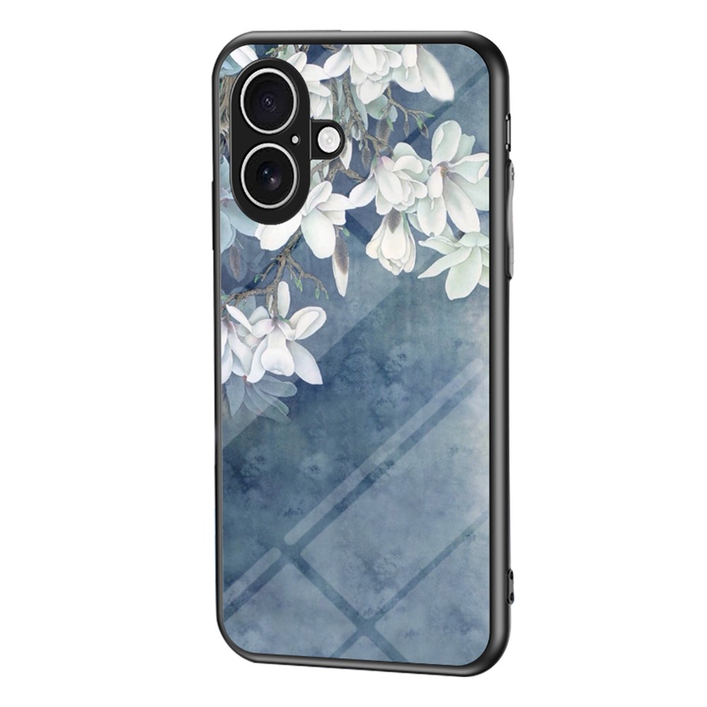 For iPhone 17 Case Floral Pattern TPU + Tempered Glass Protective Phone Cover - Chinese Rose
