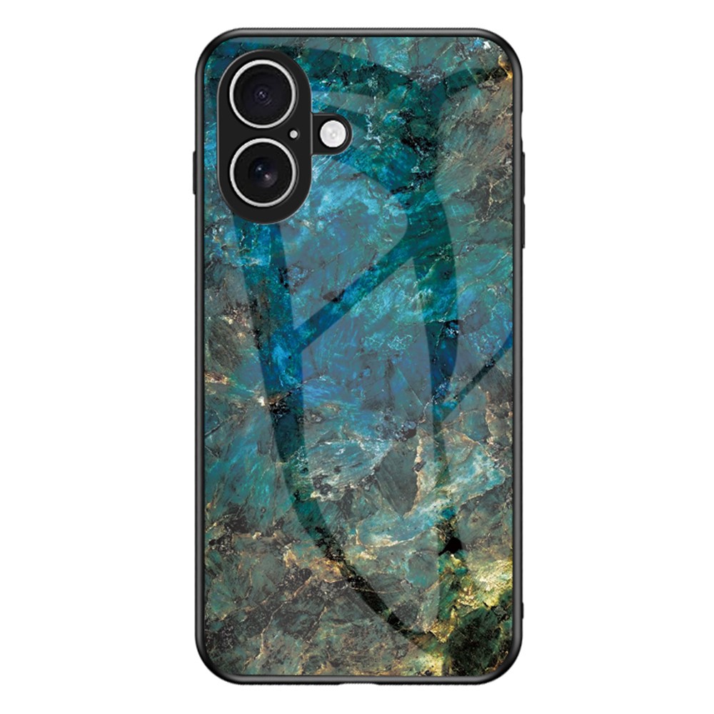 For iPhone 17 Case Marble Pattern Tempered Glass + PC + TPU Protective Phone Cover - Emerald Marble
