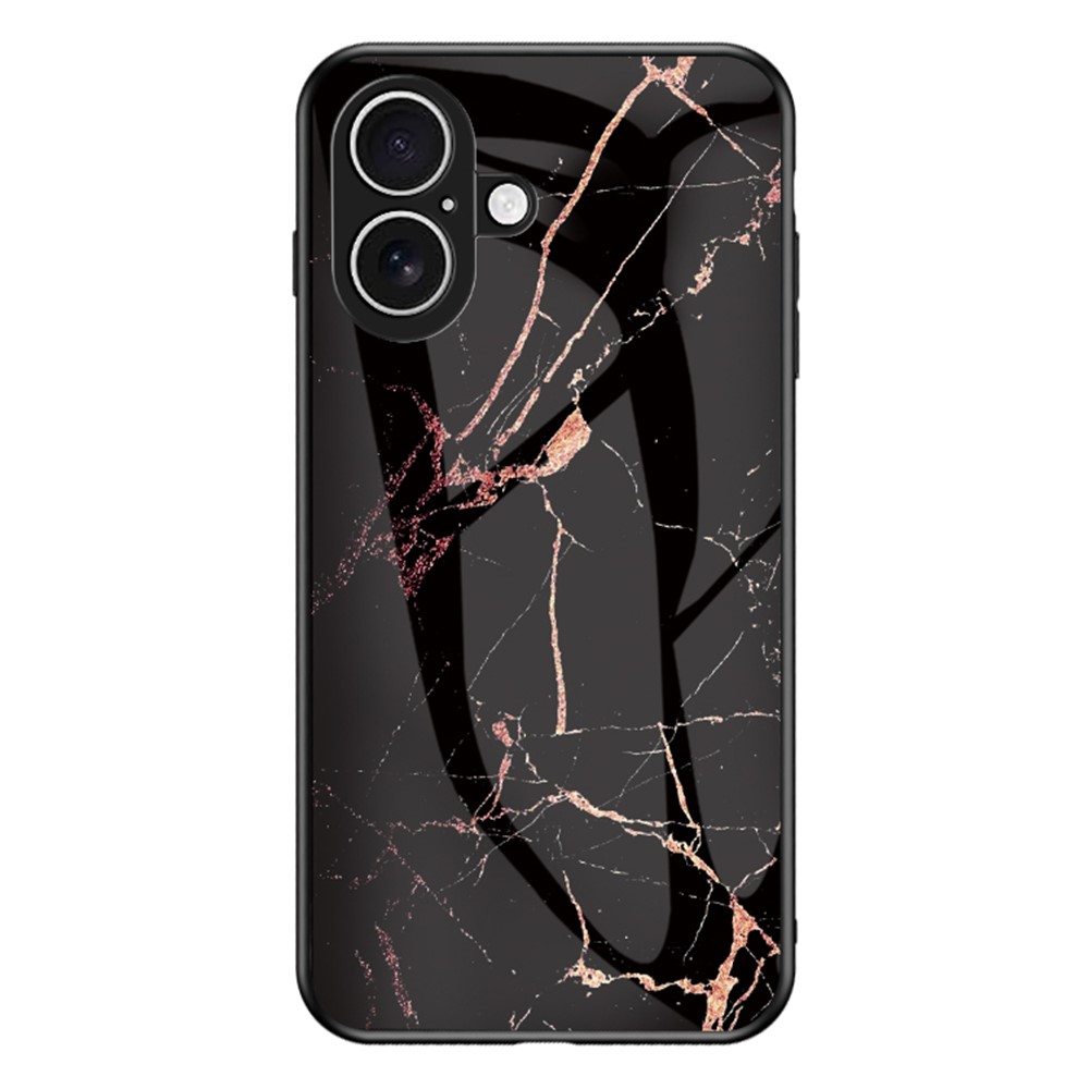 For iPhone 17 Case Marble Pattern Tempered Glass + PC + TPU Protective Phone Cover - Gold Black Marble