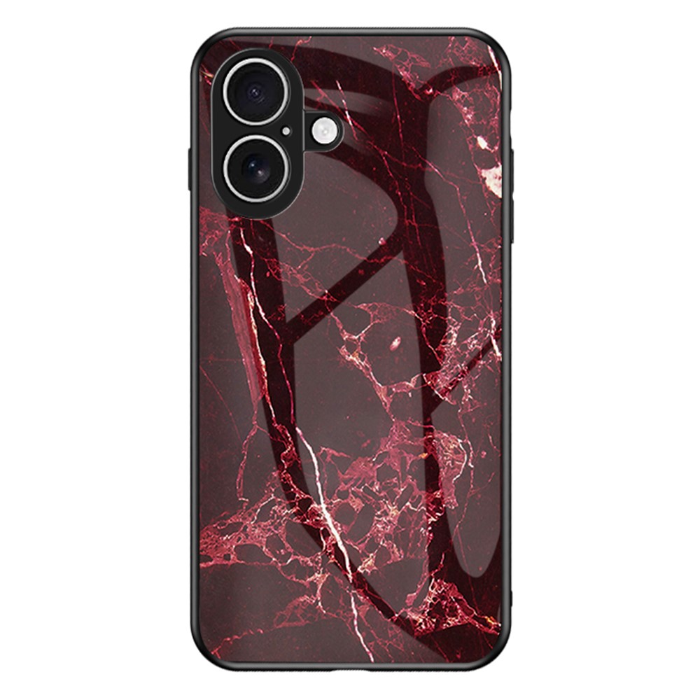 For iPhone 17 Case Marble Pattern Tempered Glass + PC + TPU Protective Phone Cover - Blood Red Marble