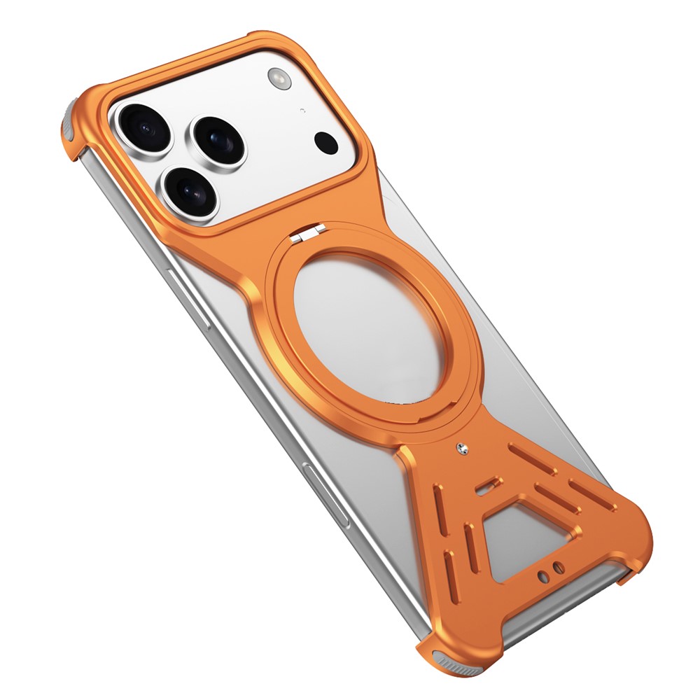 For iPhone 17 Pro Bumper Case Compatible with MagSafe Rotating Kickstand Metal Phone Cover - Orange