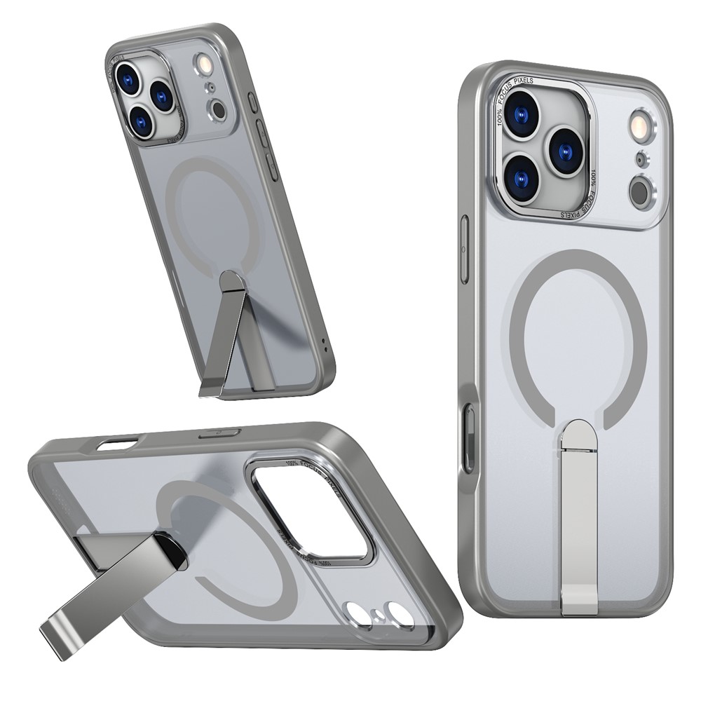 For iPhone 17 Pro Case Compatible with MagSafe Kickstand TPU + Acrylic Phone Cover - Titanium Grey