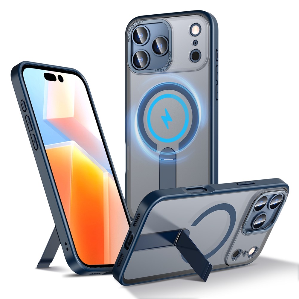 For iPhone 17 Pro Max Case Compatible with MagSafe Kickstand TPU + Acrylic Phone Cover - Blue